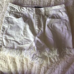 White Frayed Hem Women Shorts